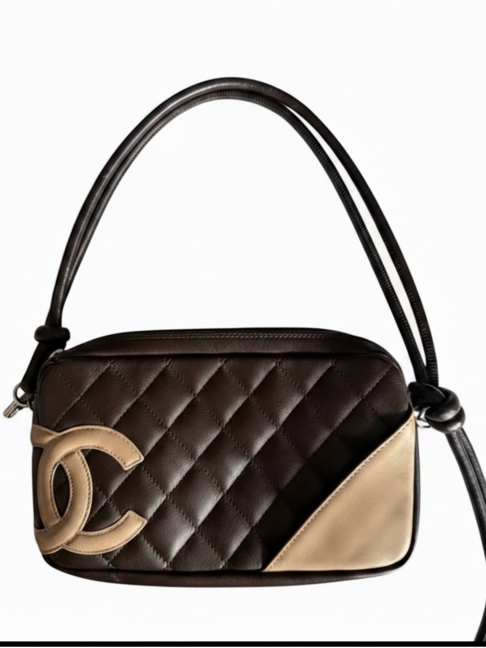 Vintage Chanel Quilted Double C Brown & Beige Shoulder Bag